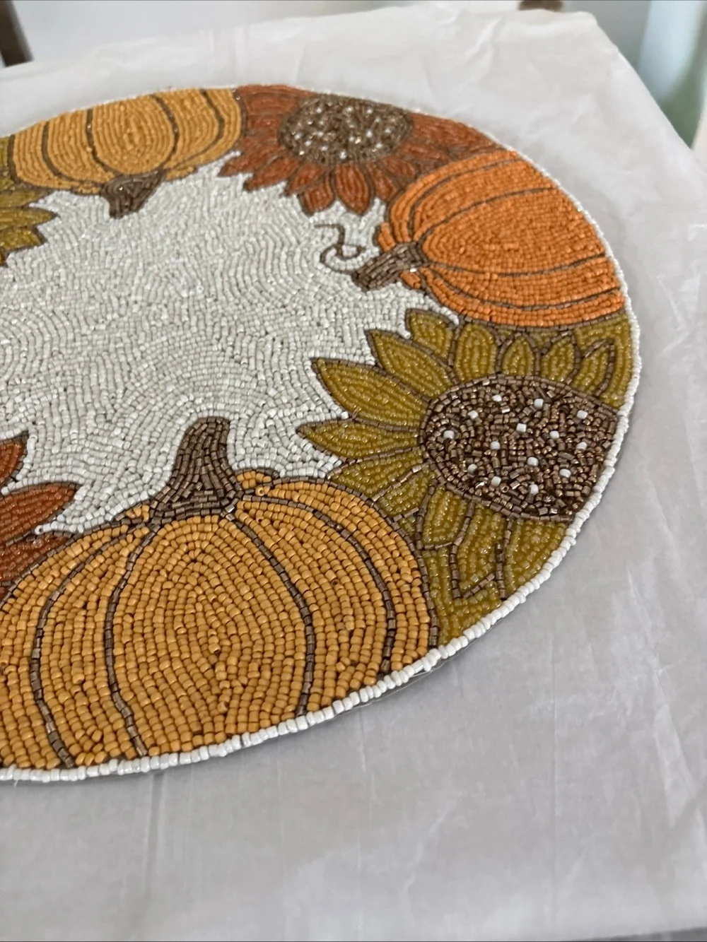 Beaded Pumpkin & Sunflower Table Accent - Orange